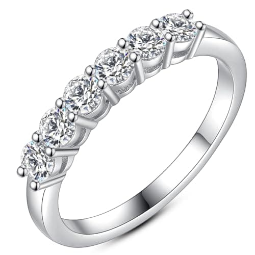 IMOLOVE Moissanite Wedding Band for Women, 6 Stone D Color VVS1 Moissanite Eternity Rings, Stackable Promise Ring for Engagement, Anniversary, Proposal Size 6 - Image 1