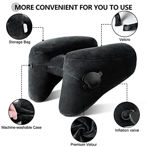 Sunany Neck Pillow for Travel Inflatable Airplane Pillow Comfortably Supports Head, Neck and Chin, Inflatable Travel Pillow with Soft Velour Cover and Portable Drawstring Bag (Black) - Thumbnail 3