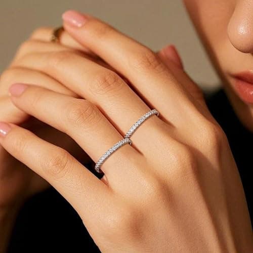 Silver Rings For Women, 18k White Gold Plating And Featuring Round Cubic Zirconia (Cz) Stones, These Stackable Rings Make Exquisite Thoughtful Gifts Special Occasions Such As Birthdays And Weddings - Thumbnail 3