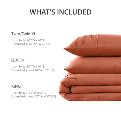 Regency Heights Queen Size Comforter Set Orange, 3 Pieces Bedding Set, Ultra Soft Prewashed Bed Set, Pinch Pleat All Seasons Lightweight Comforter and Shams - Thumbnail 6