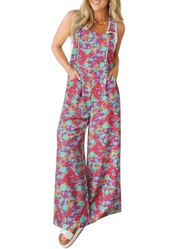 LOOKBOHO Women Overalls Sleeveless Buckle Up Casual Loose Wide Leg Boho Jumpsuit Vacation Outfits with Pockets - Image 1
