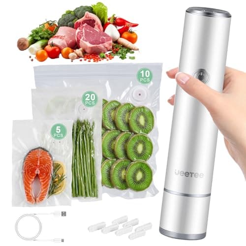 JEETEE Compact Vacuum Sealer for Food, 60KPa Strong Suction Handheld Portable Sealer with 35 Reusable BPA-Free Bags, USB Rechargeable Machine for Fridge, Kitchen, RV, Camping and Sous Vide, White - Image 1