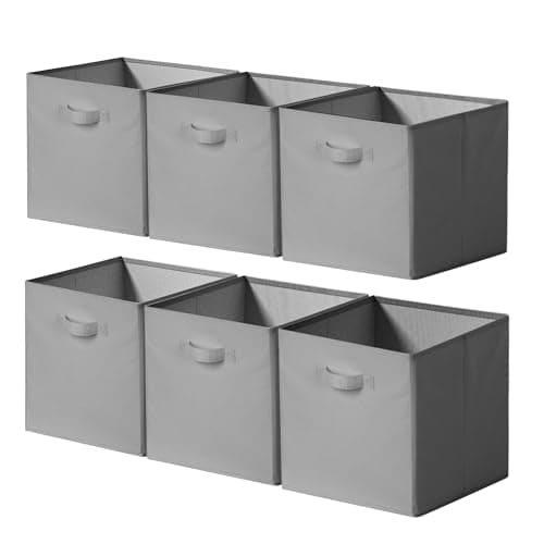 Cupic Cupid 13x13 Storage Cubes, 6 Pack Open Storage Bins with Handles, Storage Cube Organizer for Clothes and Toys, Collapsible Cube Bins for Closet, Shelves, Offices, Gray - Image 1