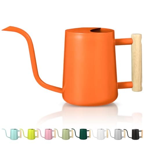 Watering Can Indoor Plants, 35oz Small Stainless Steel Metal Watering Can Modern Decorative Watering Pot with Long Spout for Indoor House Plant Bonsai Garden Flowers (Orange)