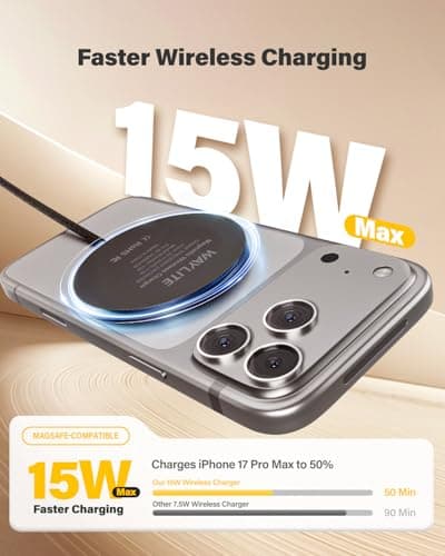 6FT Magnetic Wireless Charger Charging Pad - 15W Fast Mag-Safe Phone Charger for Apple iPhone 17 16 15 14 13 12 Series & AirPods 4 3 2 Pro, Phone Charging Pad with Plug for Desk & Travel, 2Pack Black - Thumbnail 2