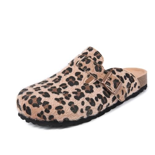 Clogs for Women Men Suede Leopard Clogs Adjustable Buckle Mules Classic Antislip Home Slippers Cork Footbed Clog Unisex - Image 1