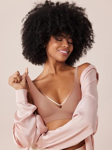 Tarbo Deep-V Neck Bra Padded Seamless Bralettes Fabrics Everyday Basic Sleeping Bras (DustyRose L) - Thumbnail 4