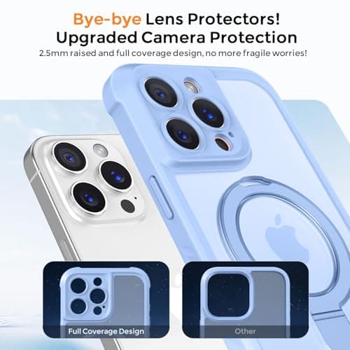 MOCCA Design for iPhone 14 Pro Case with Magnetic Invisible Stand [Full Camera Protection] [Compatible with Magsafe] Military Drop Shockproof Translucent Matte Phone Case Cover 6.1",Light Blue - Thumbnail 3