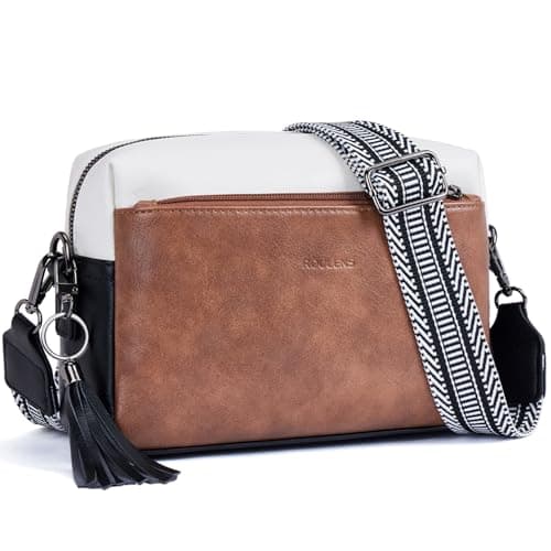 Roulens Triple Zip Small Crossbody Bag for women,Wide Strap Cell Phone Purse Shoulder Handbag Wallet with Credit Card Slots - Image 1
