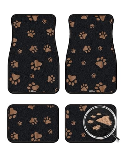 OEMATS Universal Fit Waterproof Cute Dog Paw Car Floor Mats, Anti-Slip Backing & Adorable Paw Print Design, All Weather Car Mats, Automotive Floor Mats, Full Set of 4 (Brown) - Image 1