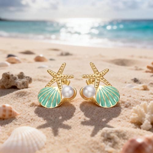 Stainless Steel Starfish & Seashell Earrings for Women | Elegant Pearl Drop Dangle Earrings with Starfish Top, Hypoallergenic Beach Vacation Jewelry | Summer Tropical Outfits, Dresses Trendy 2026 Fashion Accessories (Light Blue) - Thumbnail 4