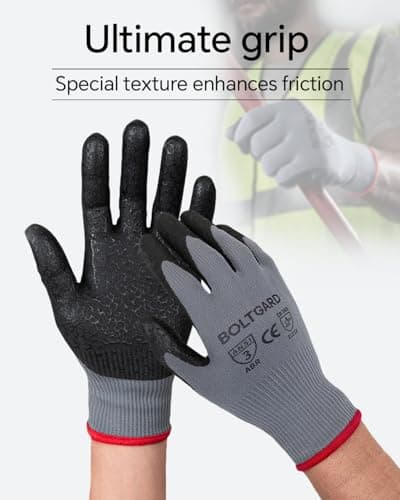 BOLTGARD Work Gloves for Men Pro with Wavy Foam Nitrile Grip, Touchscreen Breathable for Construction, Mechanics, 12 pair, Large - Thumbnail 4