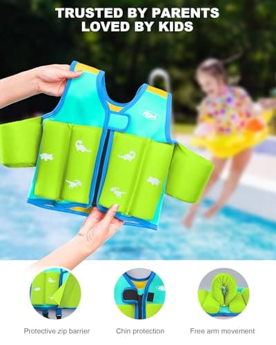 AEOCOO Toddler Swim Vest 20-30-50-70 Pounds, Kids Pool Floaties for 1-2-3-5-7-9 Years Old, Comfortable Wear Bright Float Jacket with Water Ring, Unpadded Sides for Arm Comfort, Boys, Girls, Blue - Thumbnail 6