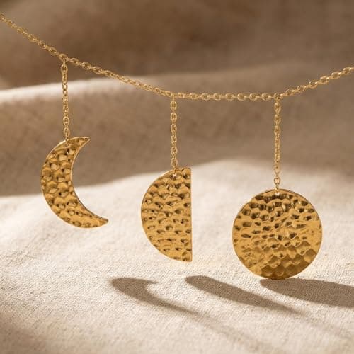 opulinea 36" Gold Metal Moon Phase Wall Decor - Handcrafted Boho Celestial Art for Bedroom Living Room, Lightweight Easy Hang, Gift for Women Teens - Thumbnail 2