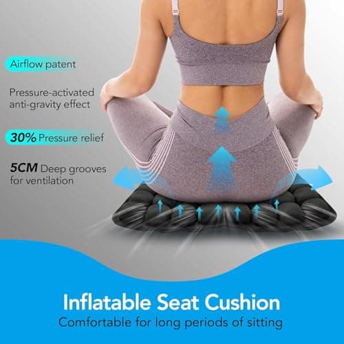 Inflatable Wheelchair Cushion for Pressure Relief - Self-Inflating Seat Pad for Mobility Scooter, Office Chair & Airplane Travel - Portable Cushion for Sciatica & Tailbone Pain Relief (No Pump Needed) - Thumbnail 6