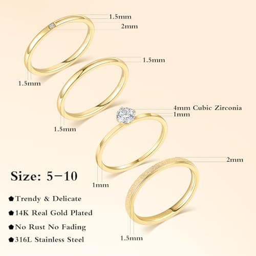 VOLUKA 4 Pcs Stainless Steel Rings for Women Set Knuckle Rings Simple Smooth Finger Stackable Rings Set Plain Band Rings for Women Men (gold-size 10) - Thumbnail 2
