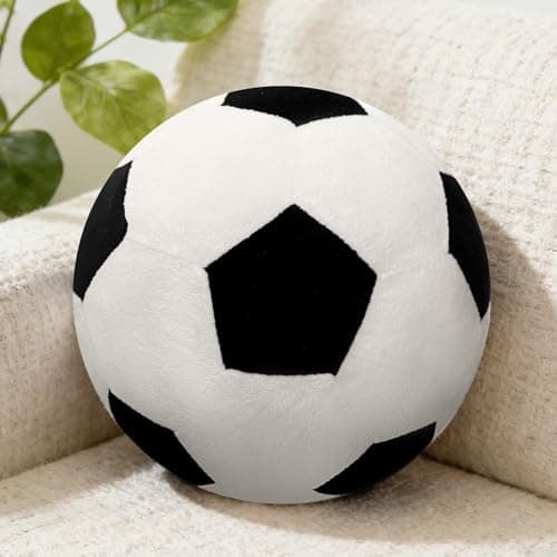 Soccer Pillow, Soccer Ball Plush Fluffy Soft Round Stuffed Soccer Ball Throw Pillows, 8" Orbicular Durable Soccer Pillow Plush Sports Gifts for Bedroom Decor - Image 1