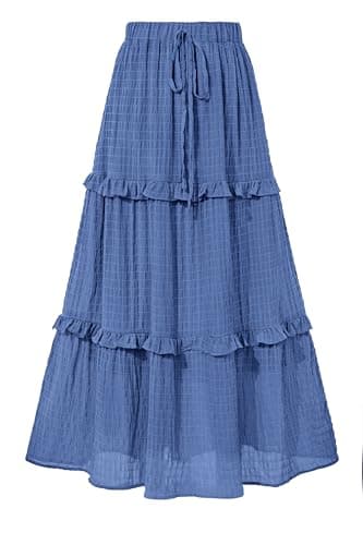 BTFBM Women's Long Summer Skirt 2025 Elegant High Waist Cocktail Party Wedding Guest Dress Flared A-Line Midi Skirts(Solid Blue,Small) - Image 1