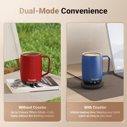 Tronco Temperature Control Heated Coffee Mug 14 oz – Rechargeable Self-Heating Coffee Cup with Lid – Manual Control, 3 Modes, 130 Min Battery Life, Auto Shut-Off (Rose) - Thumbnail 5
