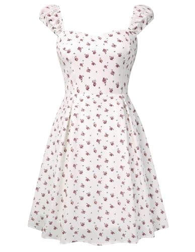 Belle Poque Women's Summer Mini Floral Dress 2026 Cap Sleeve Beach Short Sundresss Square Neck Cute Dress Floral XLarge - Image 1