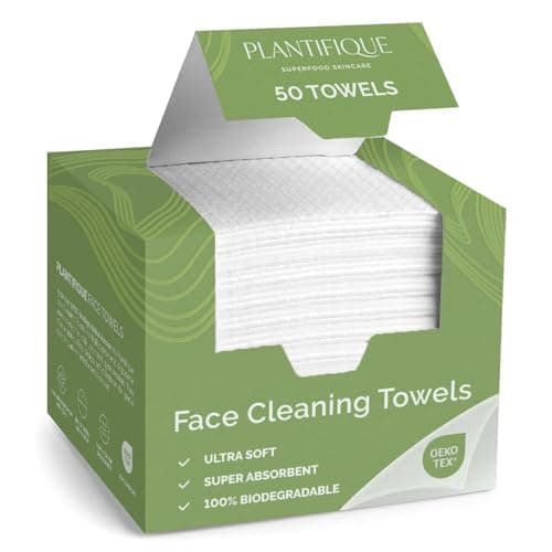 PLANTIFIQUE Disposable Face Towels XL 10"x12" - 100% Biodegradable Viscose Facial Towelettes for Women Skin Care - Face Cleaning Towel 50 Count - Image 1