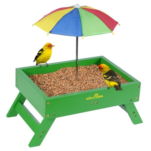 Ground Bird Feeder for Outdoors Bird&Squirrel Feeder Wooden Chicken Picnic Table Platform Feeder Wild Bird Feed Crow Feeder for Outside with 5 LBS Capacity - Image 1