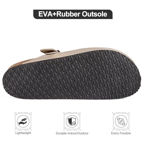 Brelzo Calvior Womens Suede Clogs Mens Leather Mules Arch Support Potato Shoes Slip On Slipper Sandals with Adjustable Buckle for Outdoor Use, Tan Size 10 - Thumbnail 5