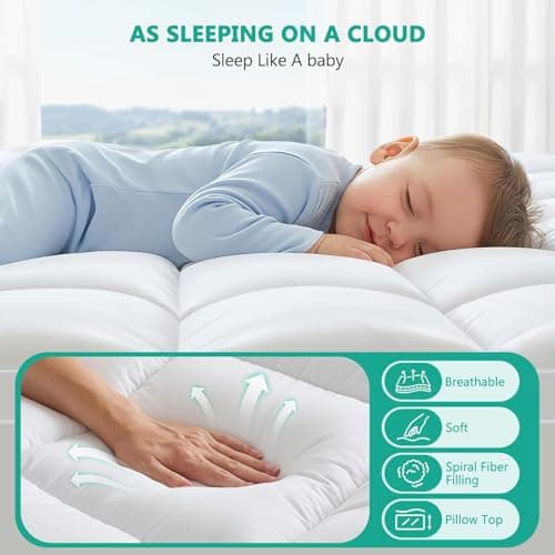 TESIONE Twin XL Mattress Topper - Extra Thick Mattress Pad Cover - Pillow Top with Soft Breathable Spiral Fiber Filling, 8-21 Inch Deep Pocket, Cooling, White - Thumbnail 4