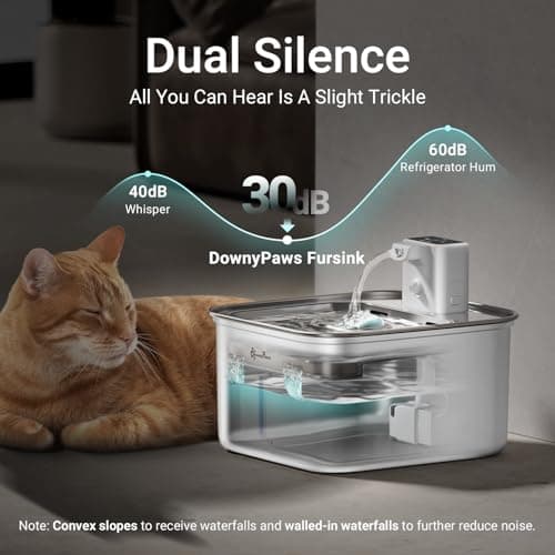 DownyPaws Cat Water Fountain Stainless Steel Wireless, 101 oz/3L FurSink Cordless Water Fountain for Cats, Battery Operated Cat Fountains for Drinking with Motion Sensor, Easy Clean, White - Thumbnail 6