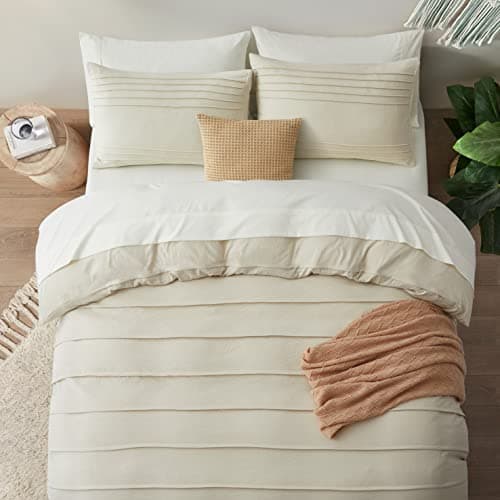 Oli Anderson Beige Duvet Cover King Size - Pleated King Duvet Cover, 3PCS Soft and Breathable Textured Bedding Set with Zipper Closure(Beige,104"x90") - Thumbnail 5