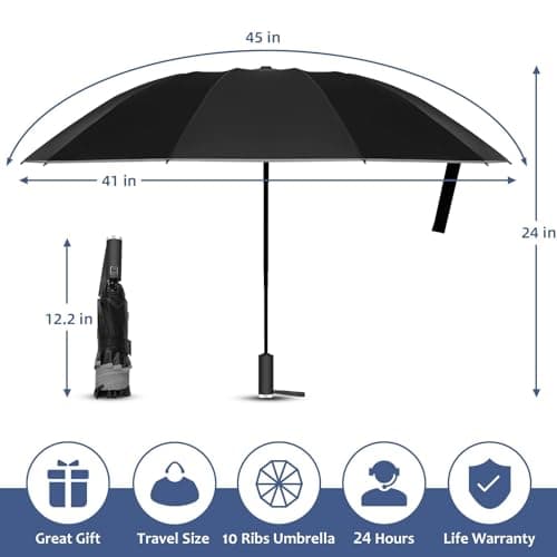 VOUUY 2-Pack 46 Inch Inverted Travel Umbrella, Compact Wind Proof Umbrellas For Rain and Sun Protection, Auto Folding Durable, Light & Portable for Women & Men, Fits Backpack & Cars, 10 Ribs - Thumbnail 6