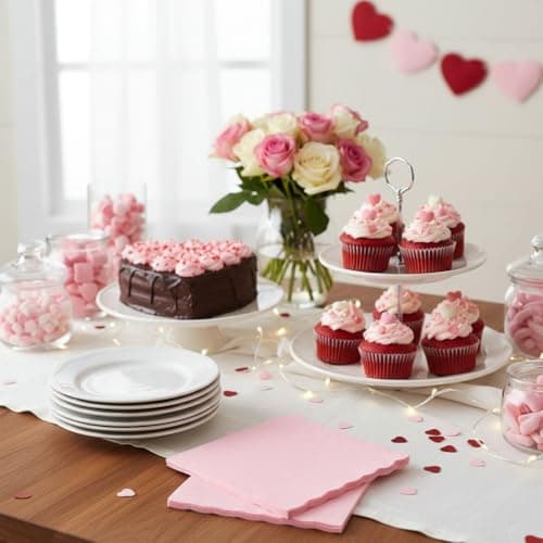 NatNarr 120 Pcs Cocktail Napkins Pink Paper Napkins Light Pink Dessert Beverage Napkin Cute Scalloped Party Napkin for Mothers Day, Baby Bridal Shower, Birthday, 5 x 5 Inch - Thumbnail 4