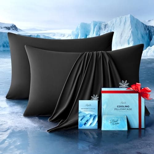 Ultra-Chill Cooling Pillowcase Set of 2 for Hot Sleepers, Softer Than Silk Pillow Cases for Protecting Hair & Skin, Breathable Bed Pillow Covers w/Zipper, Gifts for Women Men (Black, Standard) - Image 1