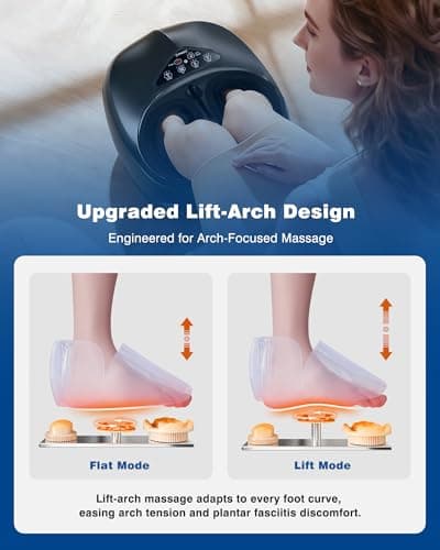 KNQZE Shiatsu Foot Massager with Heat and Remote, 2026 Upgraded Lift-Arch Design, 3D Deep Kneading, Relief for Plantar Fasciitis and Foot Pain, Fits Up to Men Size 14, Ideal Gift for Mom Women Men - Thumbnail 2
