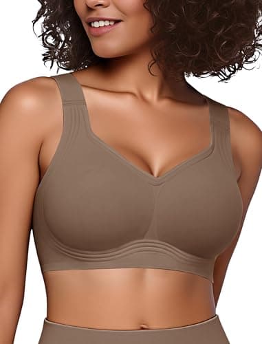 Easybunny Jelly Bras for Women Plus Size Minimizer No Underwire Supportive Full Coverage Wider Straps Seamless Tshirt Bra Coffee 4XL - Image 1