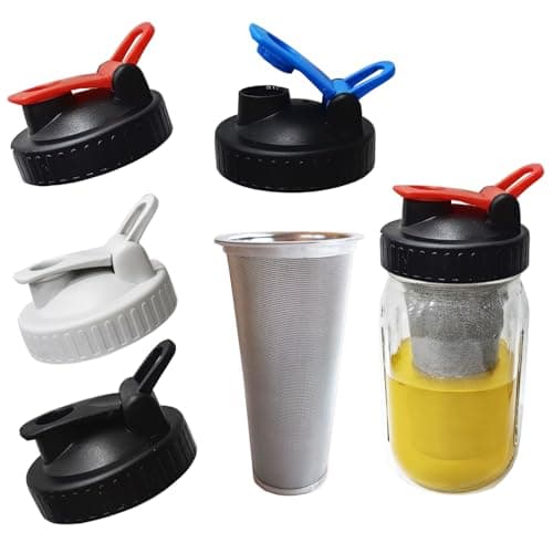 Mason Jar Lids for Wide Mouth Jars, 4 Pack, Leak-Proof, Spill-Proof, Reusable for Cocktails, Iced Tea, Cold Brew Coffee (Jars Not Included，No ice bucket included) - Image 1