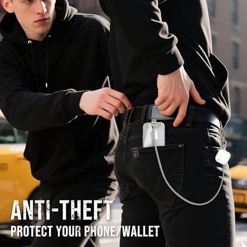 ROCONTRIP Anti-Theft Phone Lanyard Tether & Pants Chain Heavy-Duty Phone Strap With Metal Tether Tab Detachable Anti-Drop Lanyard for iPhone,Wallet,Key Great for Outdoor Hiking Cycling(Silver) - Thumbnail 2