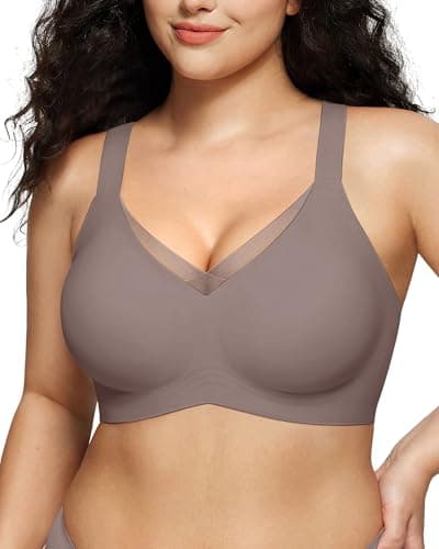 LetsJoli Lace V Seamless Bras for Women No Underwire Bralettes Push Up Wireless Supportive Full Coverage Everyday Bras(Gray,L) - Image 1