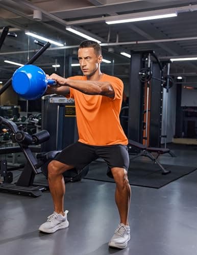 PINSPARK Gym Shirts Men Quick Dry UPF 50+ Workout T-Shirts Rash Guard Swim Shirts Moisture Wicking Tee for Athletic, Beach, Hiking S Orange - Thumbnail 2