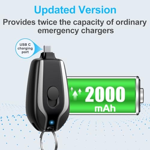 EMNT Keychain Portable Charger for USB C, 2000mAh Mini Power Emergency Pod,Small Andriod Cell Phone Charger,Type C Power Bank Battery Pack for iPhone15,16 Plus,17 pro max,Charger for Samsung More - Thumbnail 4