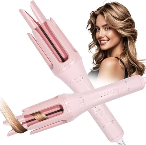 ZZR SEVEN Automatic Curling Iron, 1.25 Inch Hair Curler with 4 Temp., 10S Fast Heating, 2-Way Rotation, 30 Min Auto Shut-Off, Anti-Scald-Tangle for Long Hair, Dual Voltage for Travel (Pink, 1 in 1) - Image 1