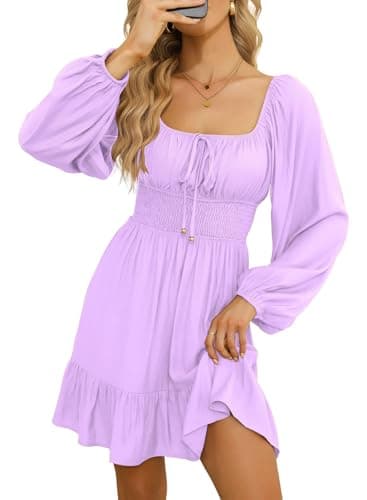 Dokotoo Purple Dresses for Women 2026 Fashion Long Lantern Sleeve Off The Shoulder Dresses for Wedding Guest Square Neck Sundresses Ruffle Elastic Waist A-Line Casual Dress X-Large - Image 1