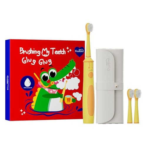 KIWIBIRD Kids Electric Toothbrush for Ages 3–10, Toddler Sonic Toothbrush with 4 Modes & Soft Silicone Bristles, 2-Min Timer Pressure Sensor, 45-Day Rechargeable Battery, Waterproof (Yellow) - Image 1