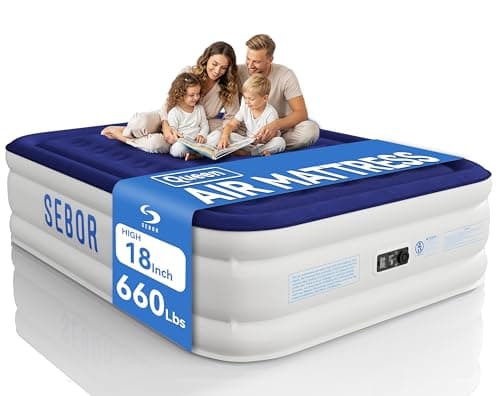 Sebor Air Mattress Queen with Built-in Pump 18", Comfortable Self-Inflating Air Mattress with High-Speed Pump, Durable Blow Up Mattress Queen with Storage Bag for Guests, Camping, Travel - Image 1