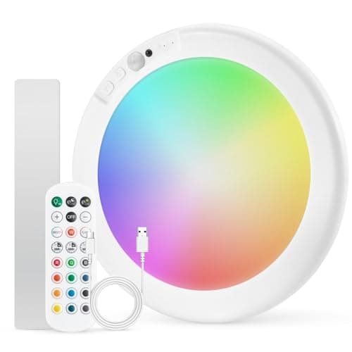 Combuh Rechargeable RGB Shower Lights - 12 Color Changing Ambient Light + Cool White, Motion Activated & Remote Control, Waterproof Cordless Wall Lamp LED for Closet, Pantry, Bedroom, 7.48 Inch