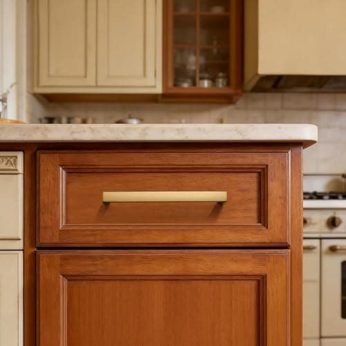 Synkylux 10 Pack Brushed Brass Cabinet Pulls 3-3/4-inch(96mm) Hole Center Kitchen Cabient Hardware Gold Cabinet Handles Drawer Pulls,Cabinet Pulls,Cupboards, Dressers and Square Solid Metal Hardware - Thumbnail 5