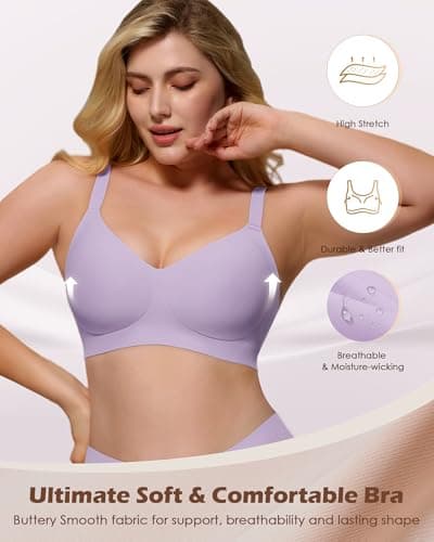 As Fairy Bras for Women- No Underwire, Full Coverage, Push Up, Back Smoothing, Seamless Soft Comfortable Bras Purple 38A - Thumbnail 2