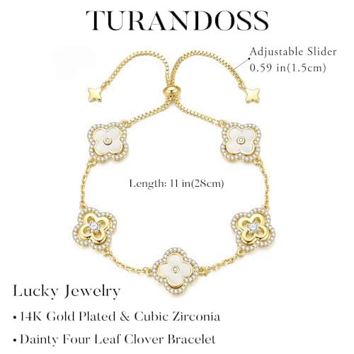 Turandoss Clover Bracelet for Women Birthday Gifts - Dainty 14K Gold Plated CZ Pendant Bracelets Blue Four Leaf Clover Pendant Bracelet Lucky Blue Charm Bracelets Simple Lucky Jewelry - Thumbnail 5