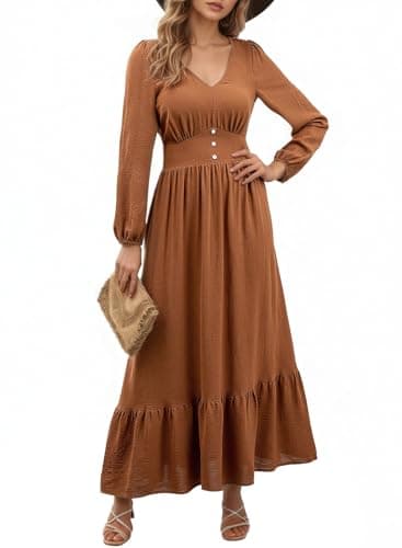 Dokotoo Womens Dresses Sexy V Neck Dresses for Women 2025 Elegant Classy Trendy Long Sleeve Solid Color Italian Dress Tiered Maxi Dress Ruffle A-Line Boho Beach Vacation OutifitsXX-Large - Image 1