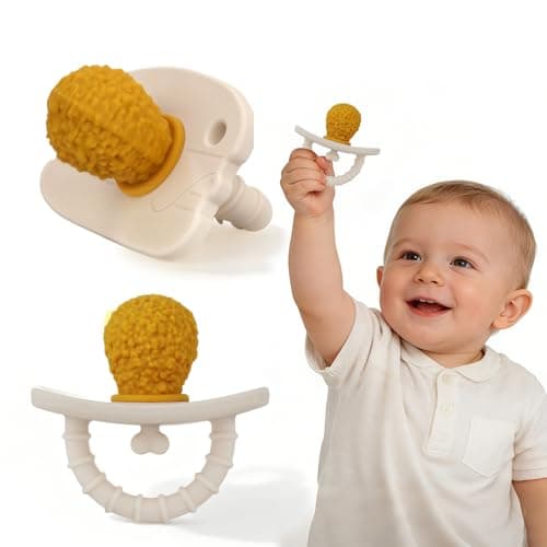 Chuya 2 Pack Pacifier Teether Baby Toys 0 3 6 9 12 Months, Fried Chicken Leg Shape Teething Baby Pacifier Silicone Babies Teethers Teething Relief for Babies,Infant Toys Sensory Toys - Image 1